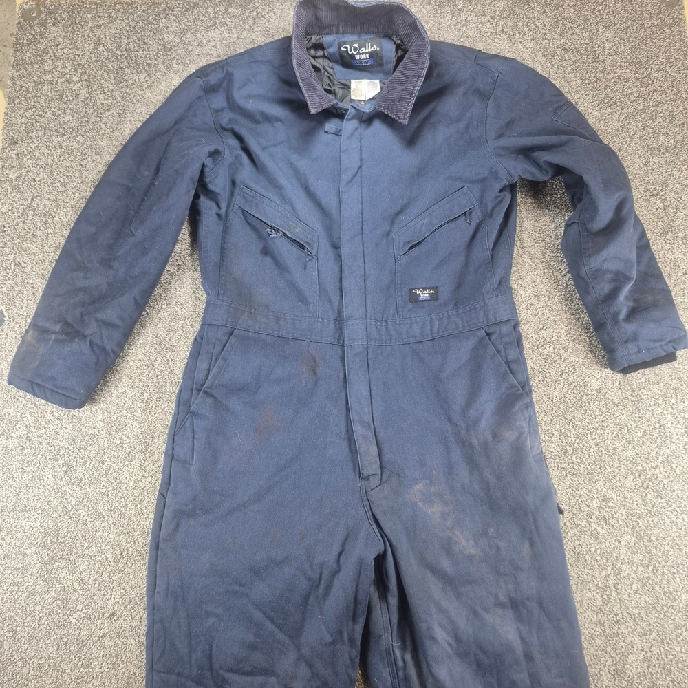 Walls Workwear Coveralls Mens Large Navy Blue Insulated‎ Quilted Lined Winter
